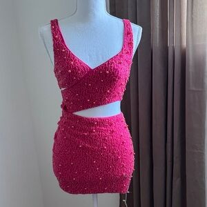 Oh Polly Pink Beaded Cutout Mini Dress Size 2